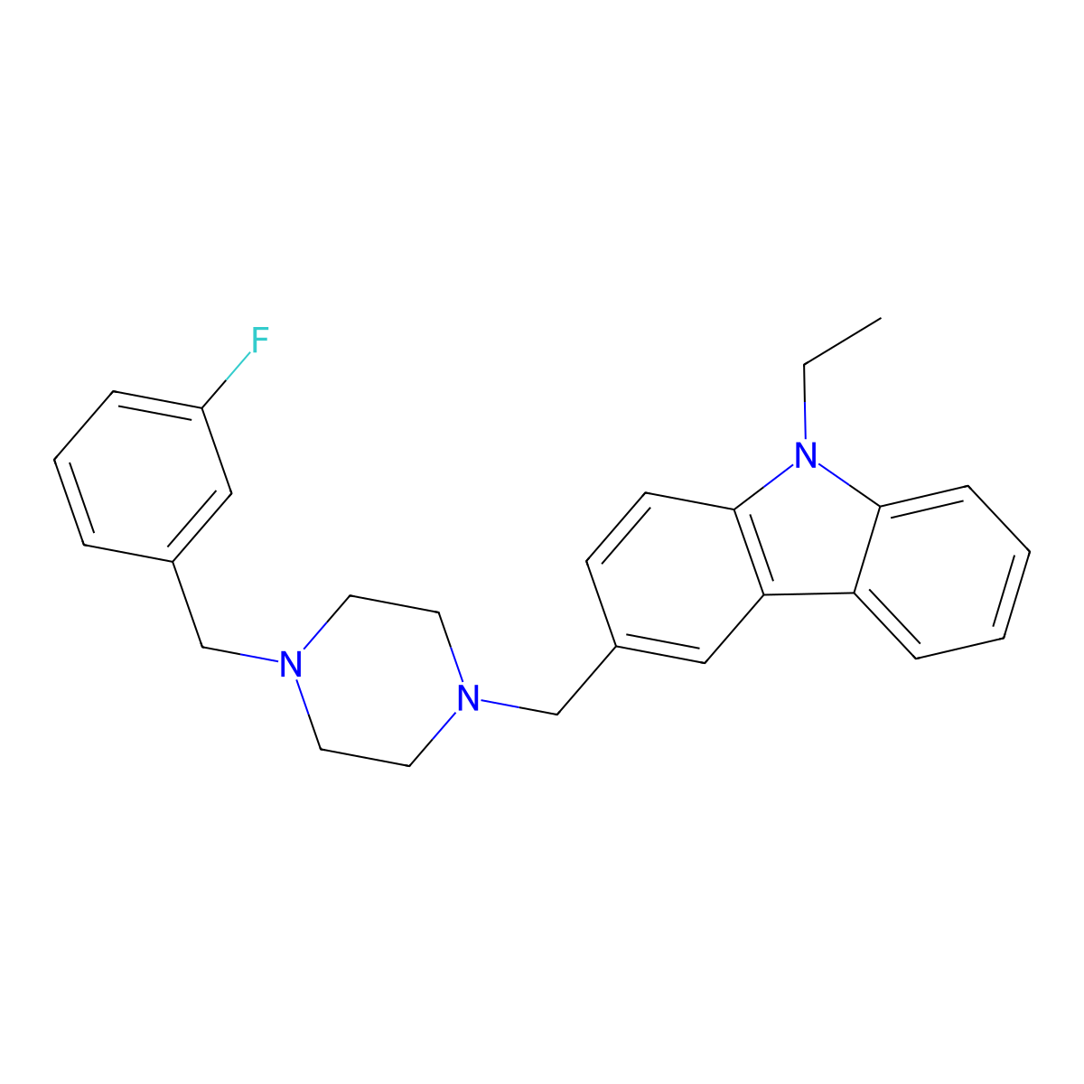 9-Ethyl-3-[[4-[(3-fluorophenyl)methyl]piperazin-1-yl]methyl]carbazole molecular structure, CAS 332161-43-0