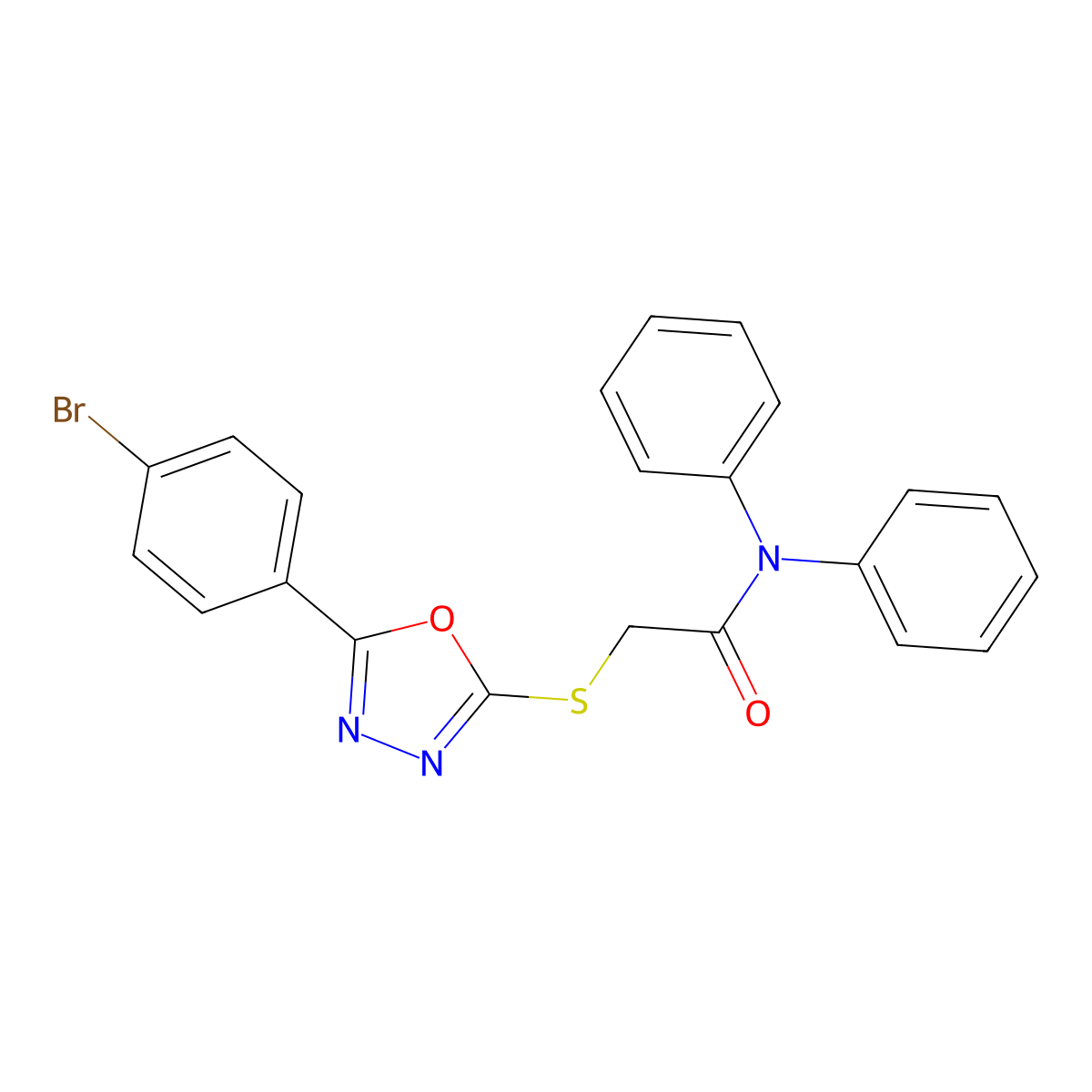 2-((5-(4-Bromophenyl)-1,3,4-oxadiazol-2-yl)thio)-N,N-diphenylacetamide molecular structure, CAS 332161-53-2