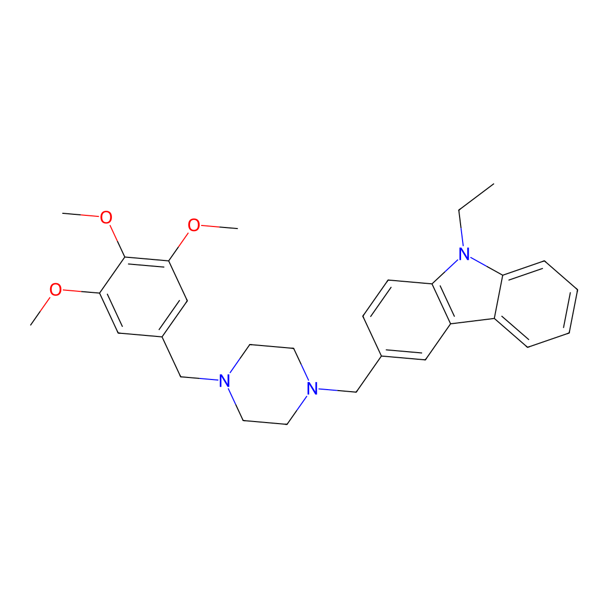 9-Ethyl-3-[[4-[(3,4,5-trimethoxyphenyl)methyl]piperazin-1-yl]methyl]carbazole molecular structure, CAS 332161-58-7