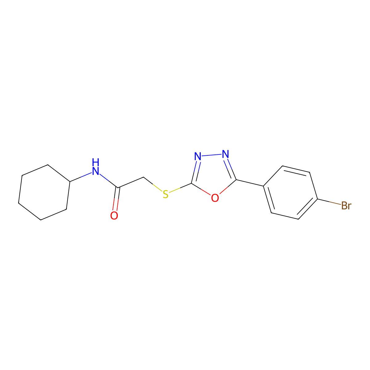 2-{[5-(4-bromophenyl)-1,3,4-oxadiazol-2-yl]sulfanyl}-N-cyclohexylacetamide molecular structure, CAS 332161-64-5
