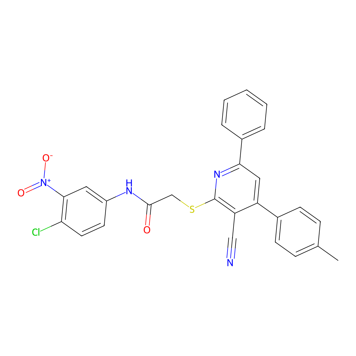 N-(4-Chloro-3-nitrophenyl)-2-((3-cyano-6-phenyl-4-(p-tolyl)pyridin-2-yl)thio)acetamide molecular structure, CAS 332161-66-7