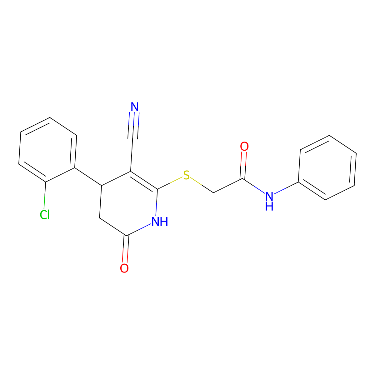 2-((4-(2-chlorophenyl)-3-cyano-6-oxo-1,4,5,6-tetrahydropyridin-2-yl)thio)-N-phenylacetamide molecular structure, CAS 332161-80-5