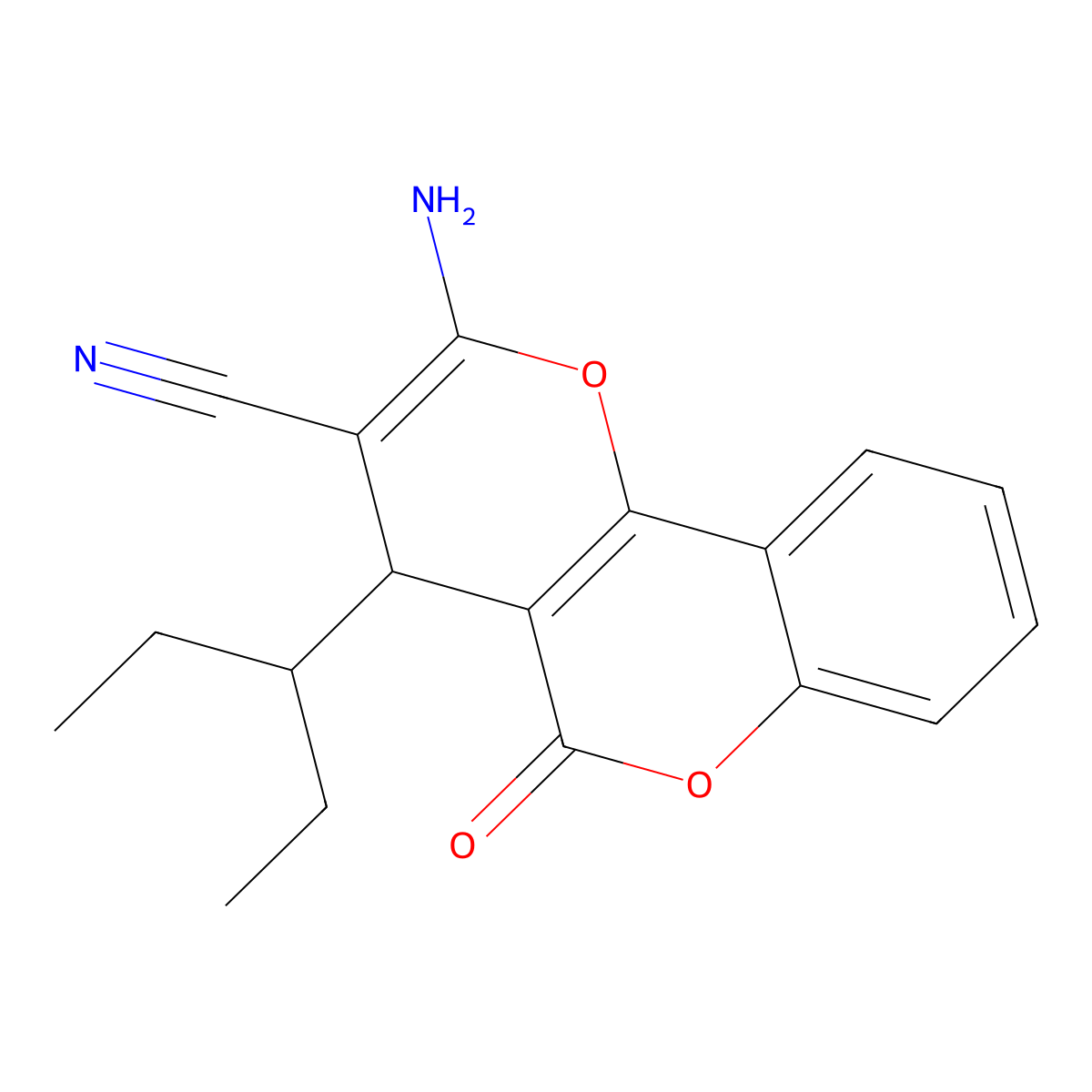 2-amino-5-oxo-4-(pentan-3-yl)-4H,5H-pyrano[3,2-c]chromene-3-carbonitrile molecular structure, CAS 332161-89-4