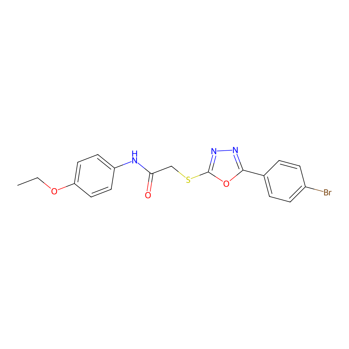 2-((5-(4-Bromophenyl)-1,3,4-oxadiazol-2-yl)thio)-N-(4-ethoxyphenyl)acetamide molecular structure, CAS 332161-90-7
