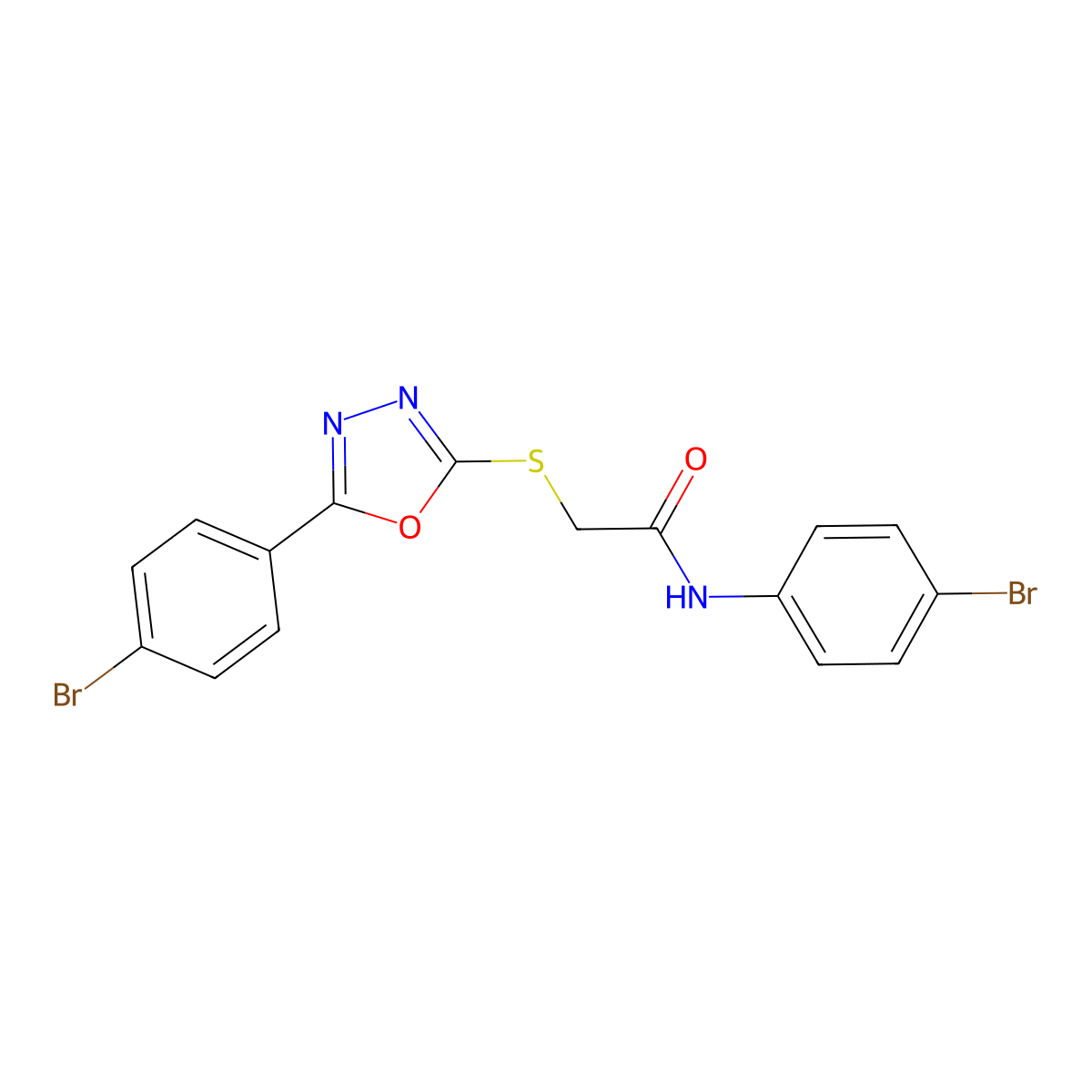N-(4-Bromophenyl)-2-((5-(4-bromophenyl)-1,3,4-oxadiazol-2-yl)thio)acetamide molecular structure, CAS 332161-93-0