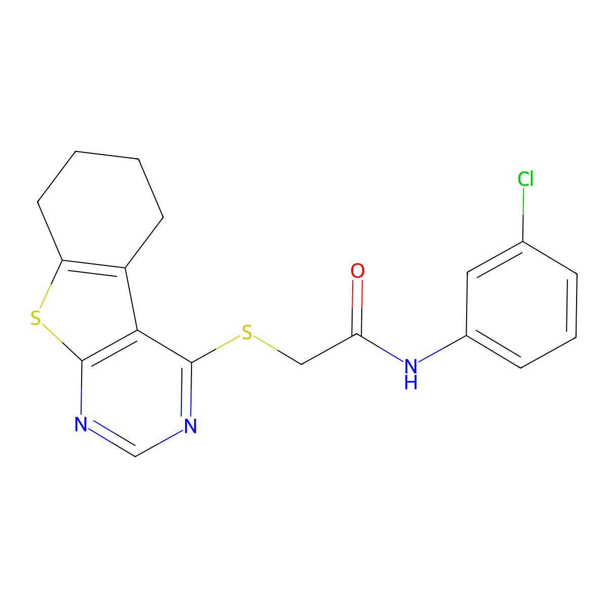 N-(3-Chlorophenyl)-2-((5,6,7,8-tetrahydrobenzo[4,5]thieno[2,3-d]pyrimidin-4-yl)thio)acetamide molecular structure, CAS 332162-08-0