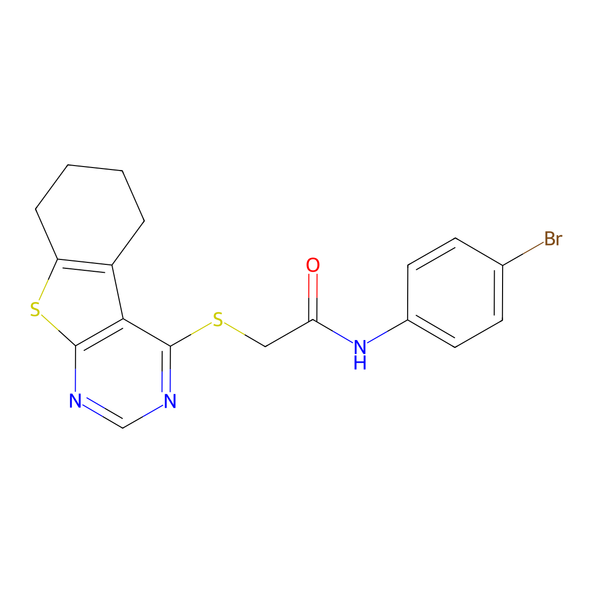 N-(4-bromophenyl)-2-(5,6,7,8-tetrahydro[1]benzothieno[2,3-d]pyrimidin-4-ylsulfanyl)acetamide molecular structure, CAS 332162-10-4