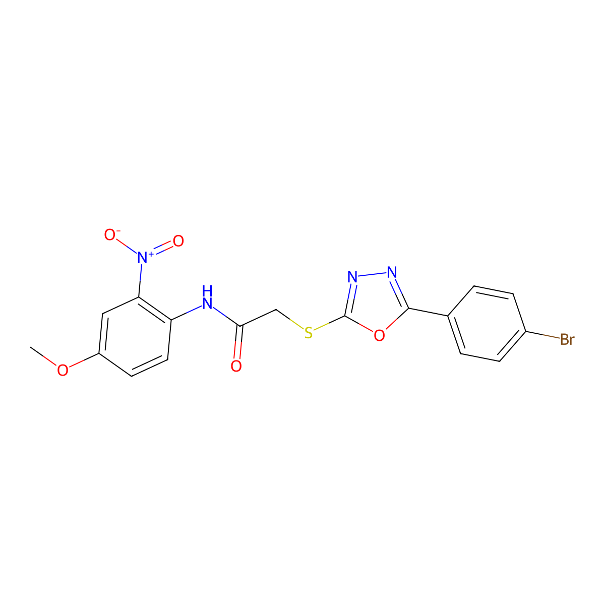 2-((5-(4-Bromophenyl)-1,3,4-oxadiazol-2-yl)thio)-N-(4-methoxy-2-nitrophenyl)acetamide molecular structure, CAS 332162-12-6