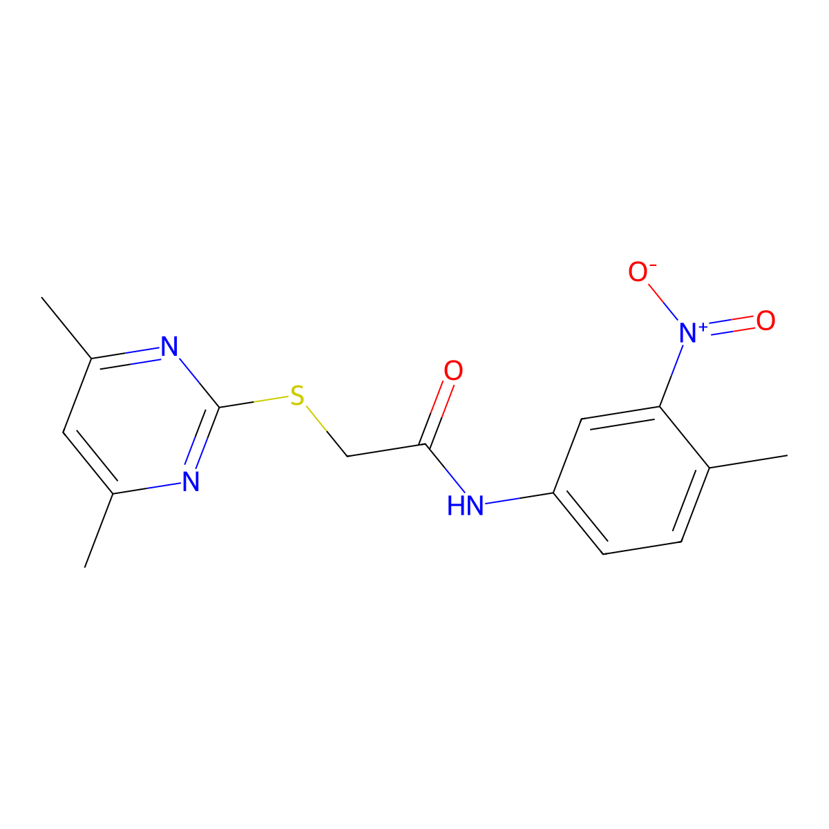 2-((4,6-Dimethylpyrimidin-2-yl)thio)-N-(4-methyl-3-nitrophenyl)acetamide molecular structure, CAS 332162-19-3