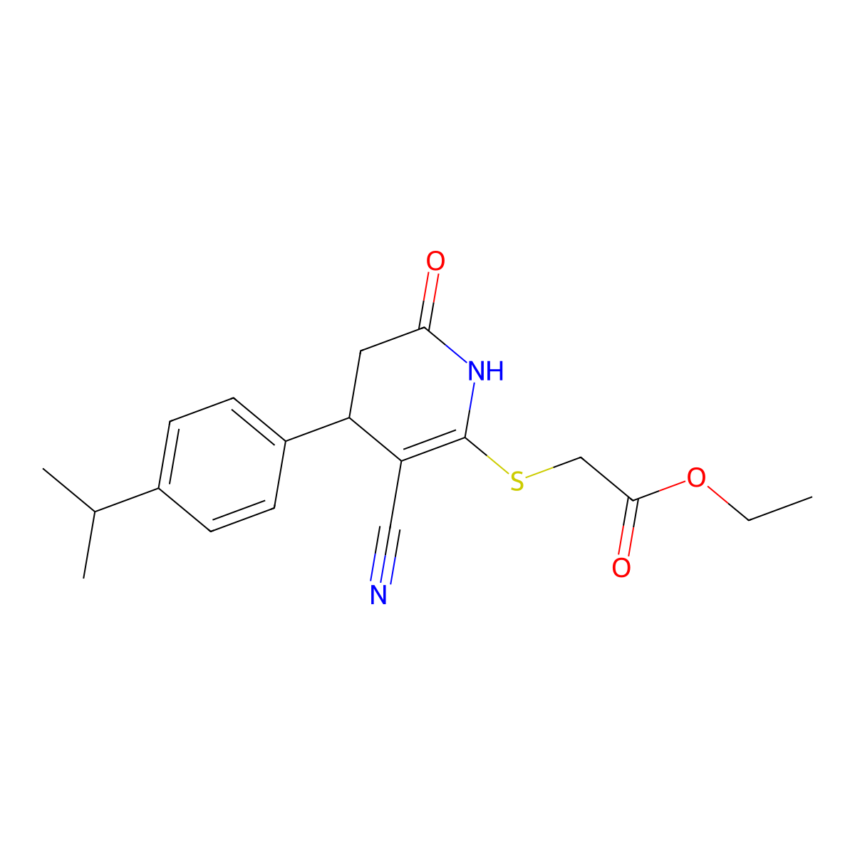 Ethyl {[3-cyano-4-(4-isopropylphenyl)-6-oxo-1,4,5,6-tetrahydro-2-pyridinyl]sulfanyl}acetate molecular structure, CAS 332162-27-3