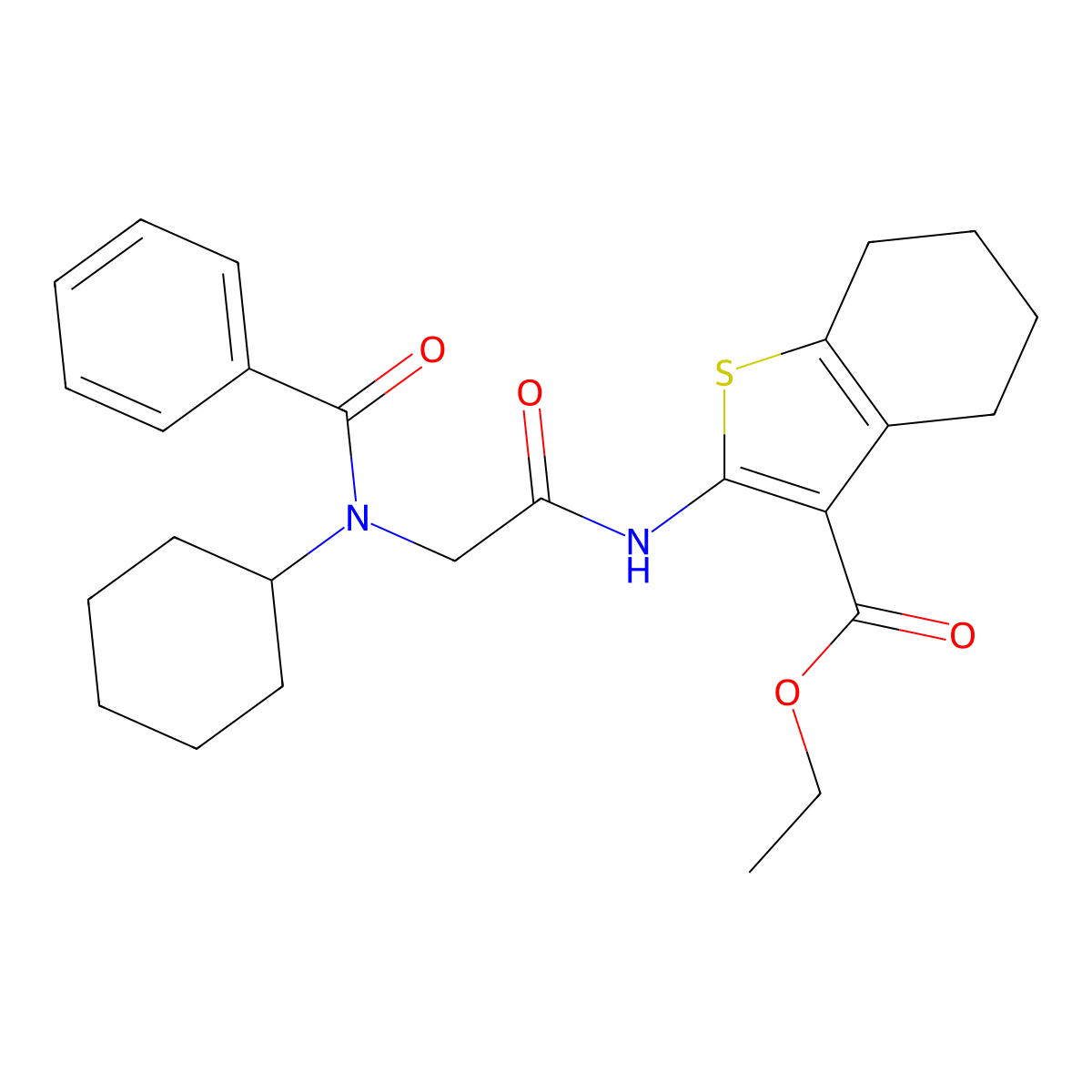 Ethyl 2-(2-(N-cyclohexylbenzamido)acetamido)-4,5,6,7-tetrahydrobenzo[b]thiophene-3-carboxylate molecular structure, CAS 332162-34-2