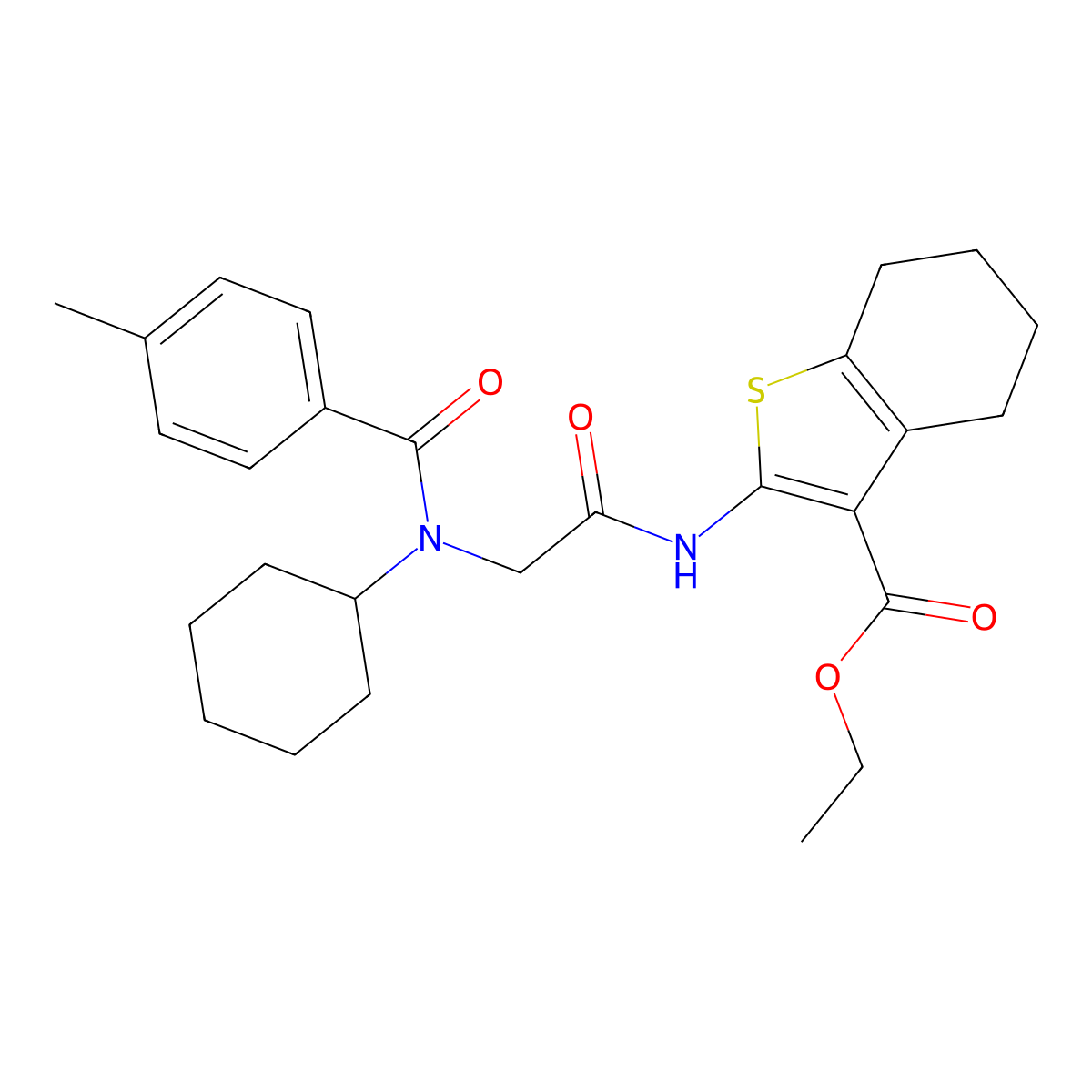 Ethyl 2-(2-(N-cyclohexyl-4-methylbenzamido)acetamido)-4,5,6,7-tetrahydrobenzo[b]thiophene-3-carboxylate molecular structure, CAS 332162-37-5