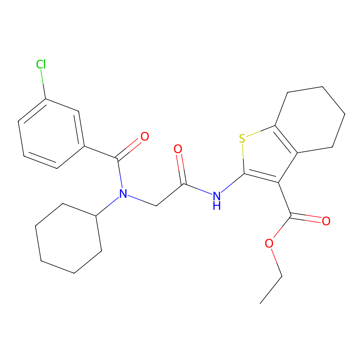 Ethyl 2-(2-(3-chloro-N-cyclohexylbenzamido)acetamido)-4,5,6,7-tetrahydrobenzo[b]thiophene-3-carboxylate molecular structure, CAS 332162-39-7
