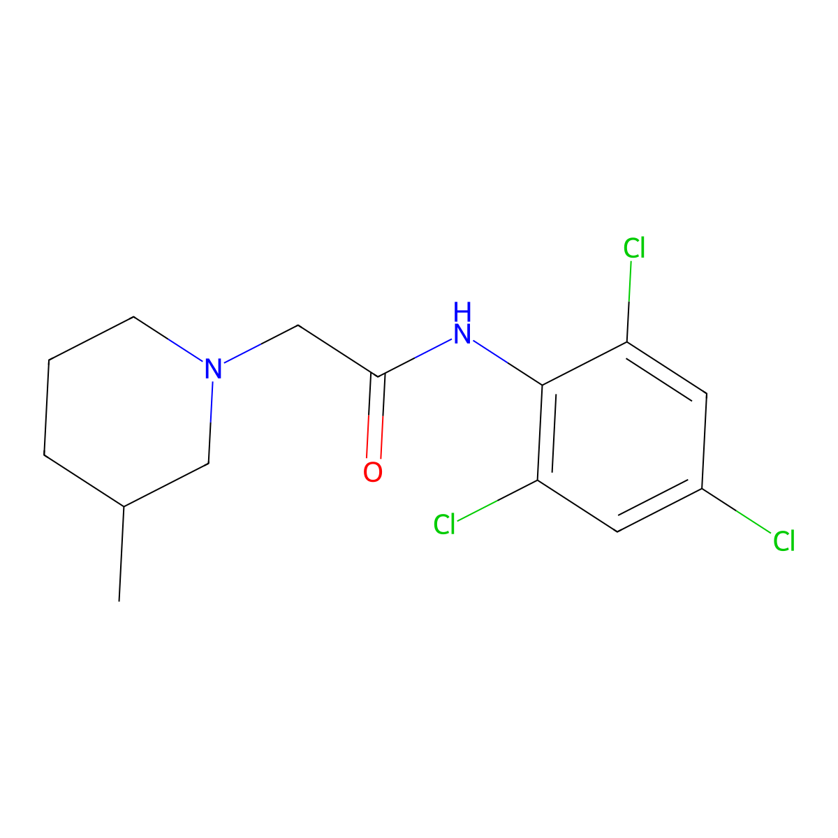 2-(3-methylpiperidin-1-yl)-N-(2,4,6-trichlorophenyl)acetamide molecular structure, CAS 332162-66-0