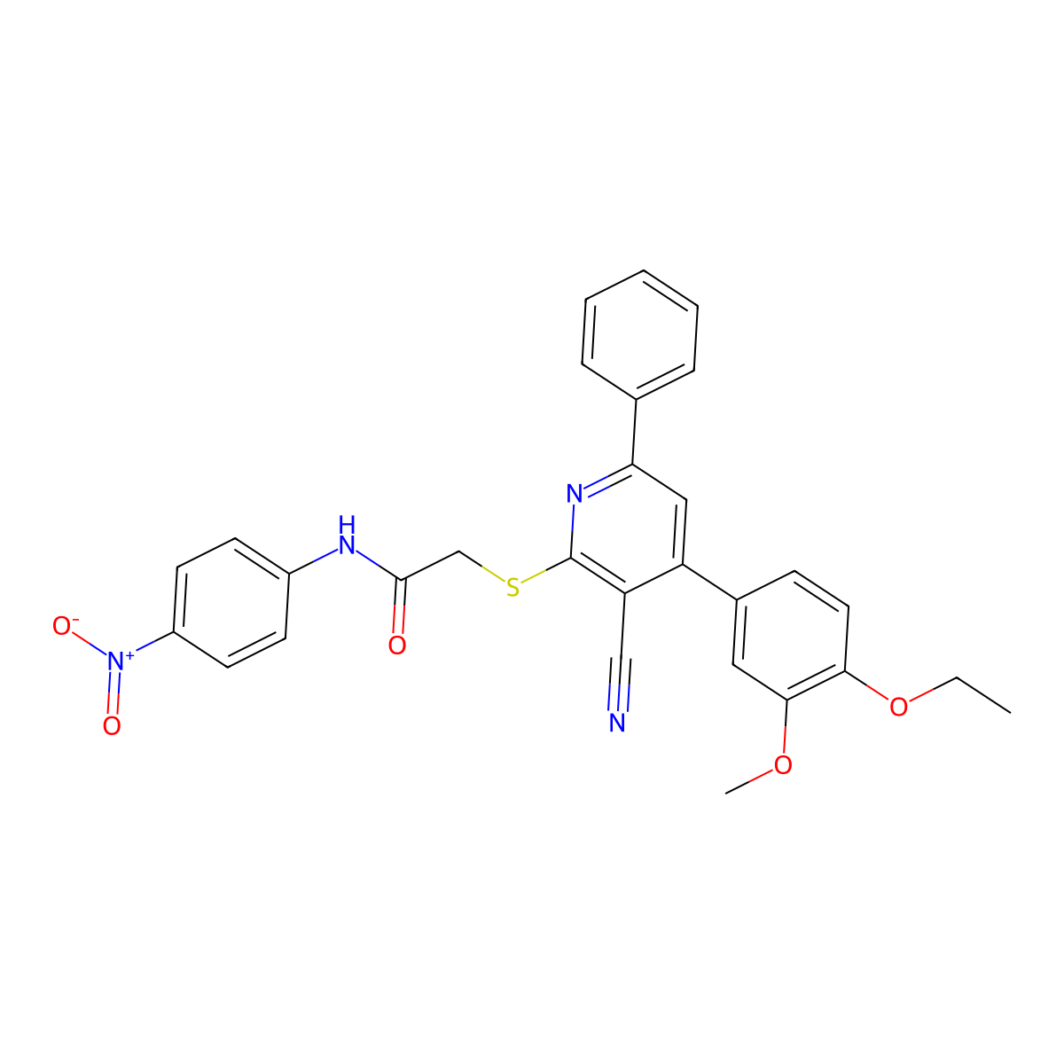 2-((3-Cyano-4-(4-ethoxy-3-methoxyphenyl)-6-phenylpyridin-2-yl)thio)-N-(4-nitrophenyl)acetamide molecular structure, CAS 332162-69-3