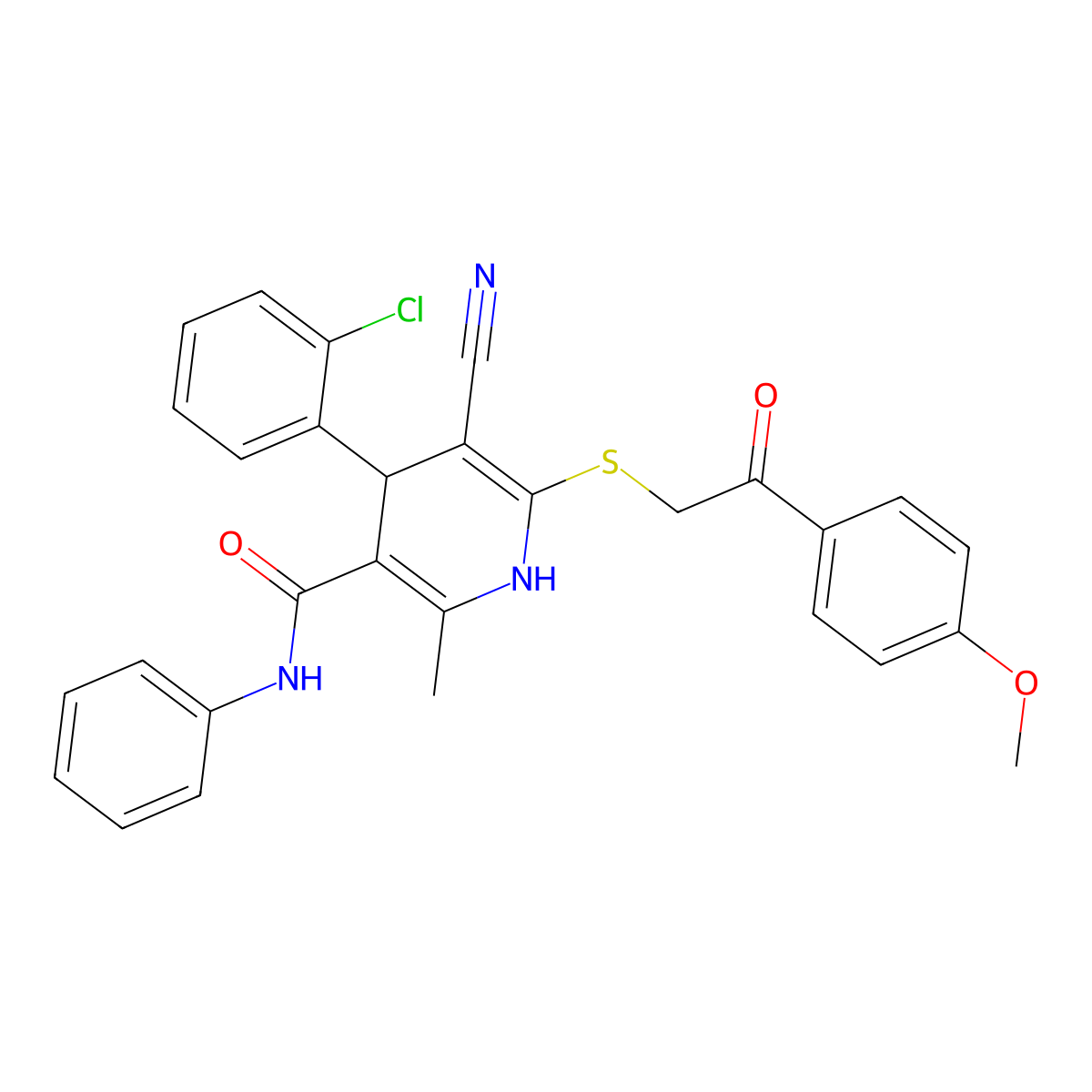 4-(2-chlorophenyl)-5-cyano-6-{[2-(4-methoxyphenyl)-2-oxoethyl]sulfanyl}-2-methyl-N-phenyl-1,4-dihydropyridine-3-carboxamide molecular structure, CAS 332162-73-9