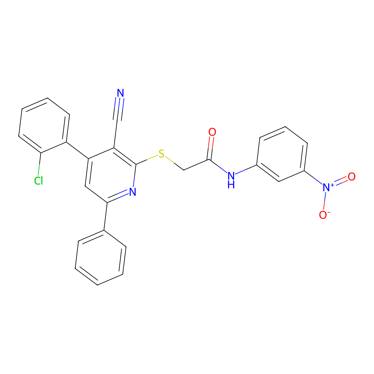 2-((4-(2-Chlorophenyl)-3-cyano-6-phenylpyridin-2-yl)thio)-N-(3-nitrophenyl)acetamide molecular structure, CAS 332162-77-3