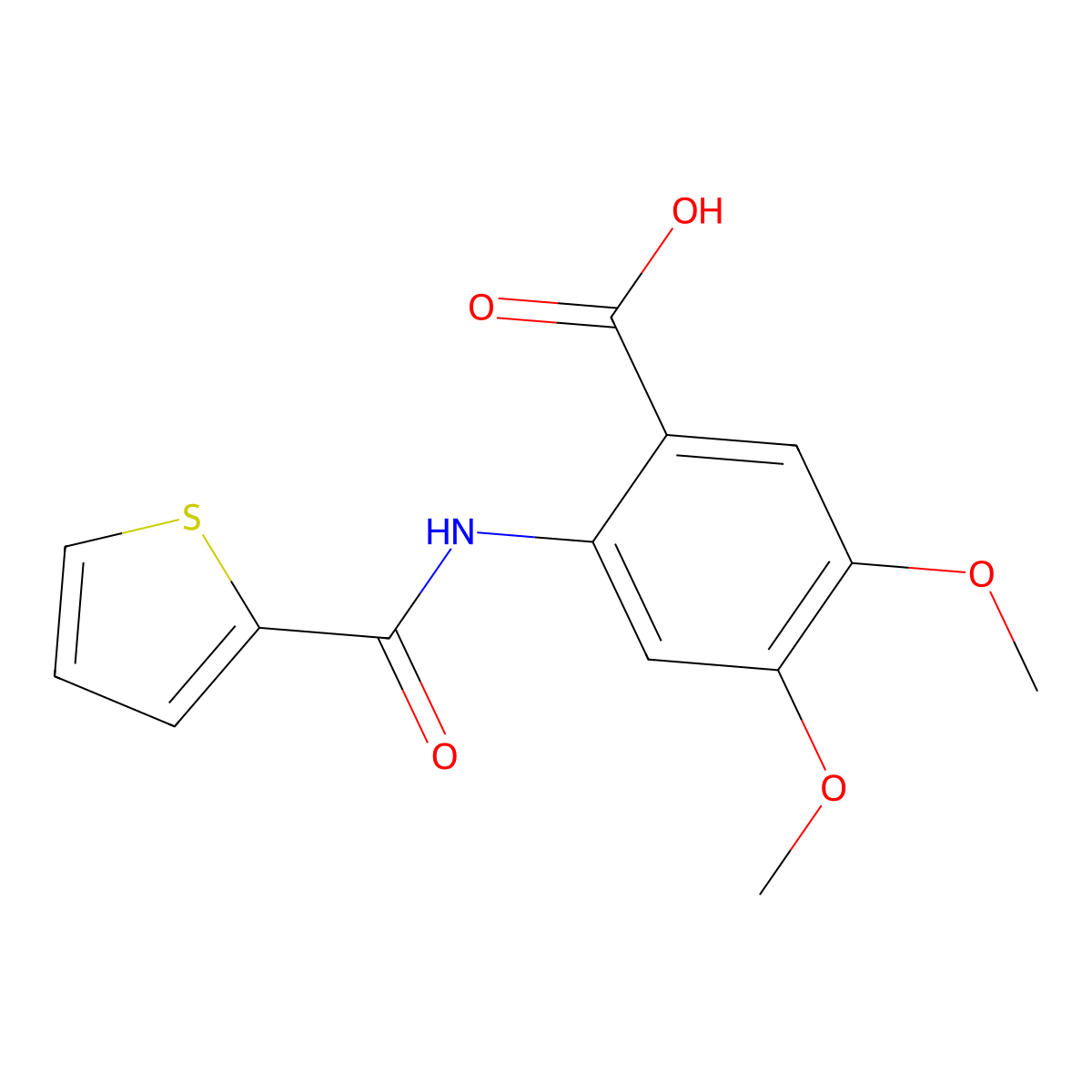 4,5-Dimethoxy-2-[(thiophene-2-carbonyl)-amino]-benzoic acid molecular structure, CAS 332163-01-6