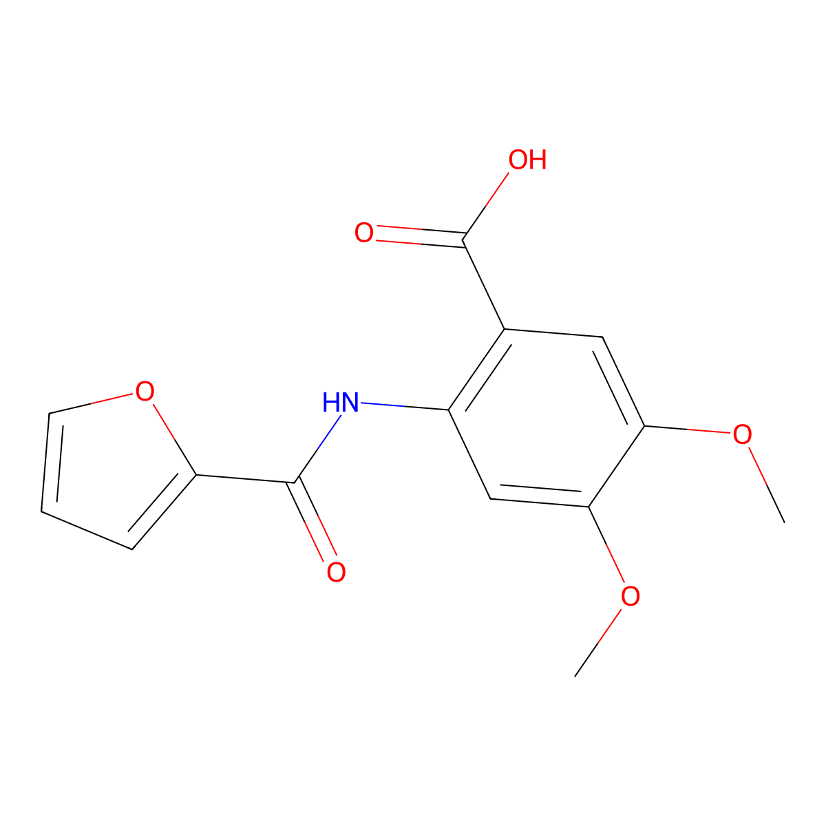 2-(Furan-2-amido)-4,5-dimethoxybenzoic acid molecular structure, CAS 332163-04-9