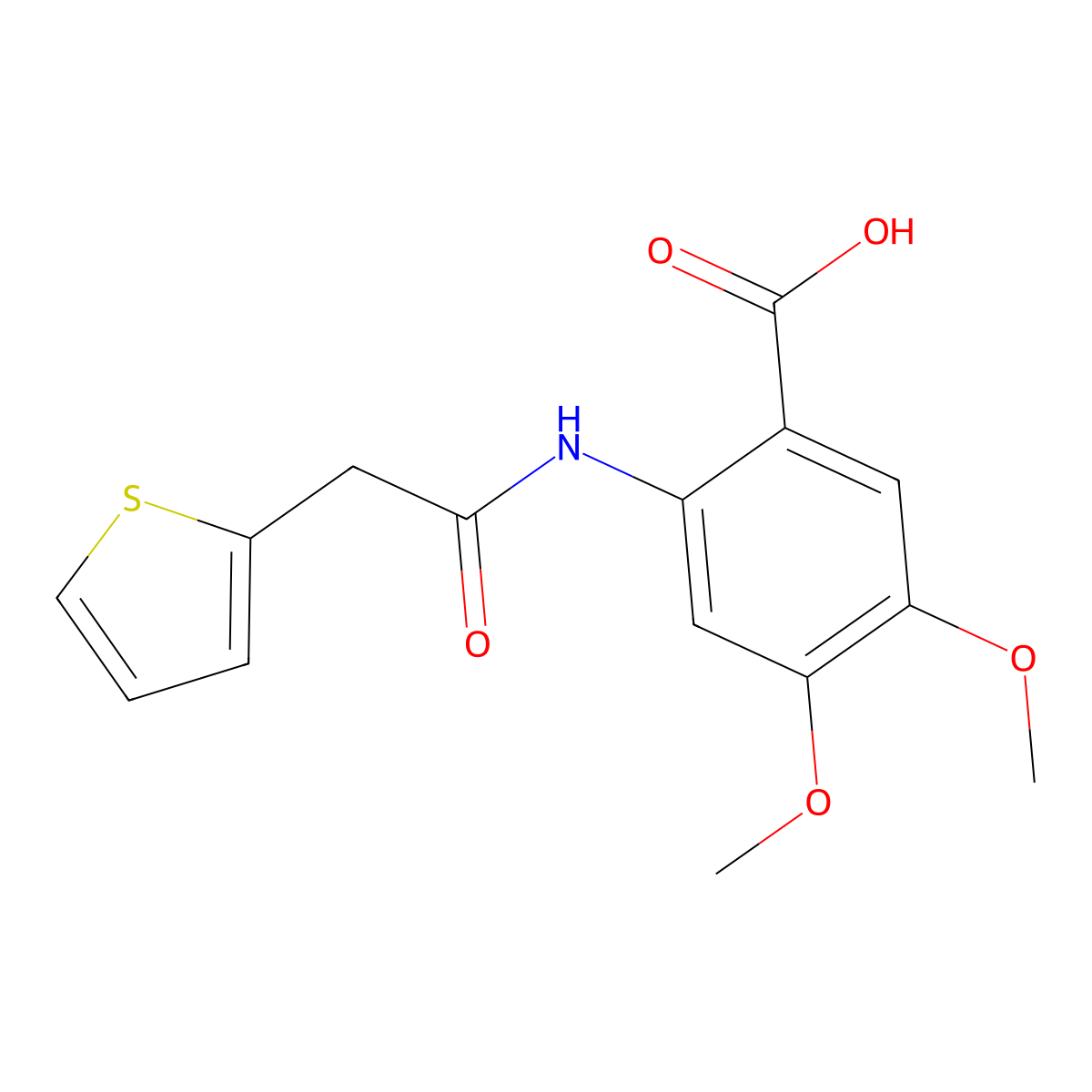 4,5-Dimethoxy-2-[2-(thiophen-2-yl)acetamido]benzoic acid molecular structure, CAS 332163-07-2