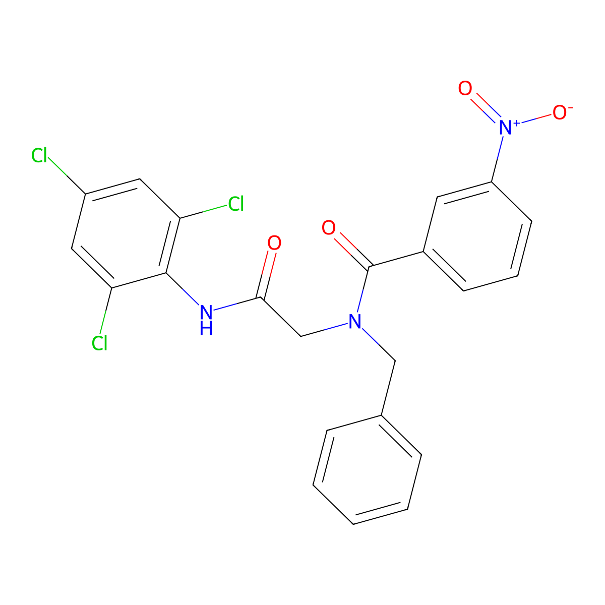 N-Benzyl-3-nitro-N-[(2,4,6-trichloro-phenylcarbamoyl)-methyl]-benzamide molecular structure, CAS 332163-27-6