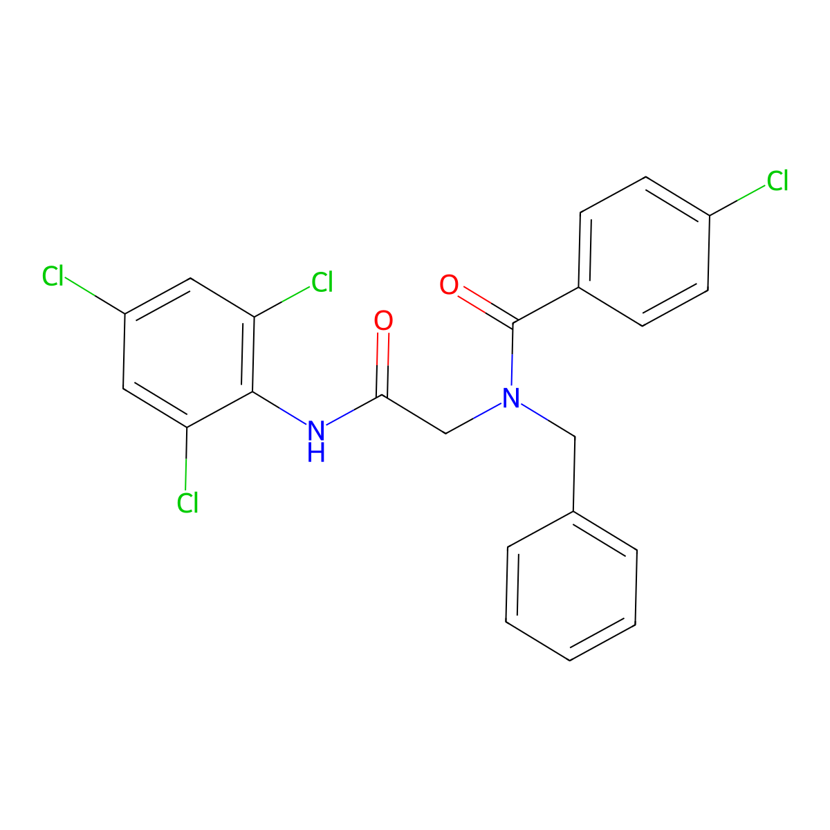 N-Benzyl-4-chloro-N-(2-oxo-2-((2,4,6-trichlorophenyl)amino)ethyl)benzamide molecular structure, CAS 332163-67-4