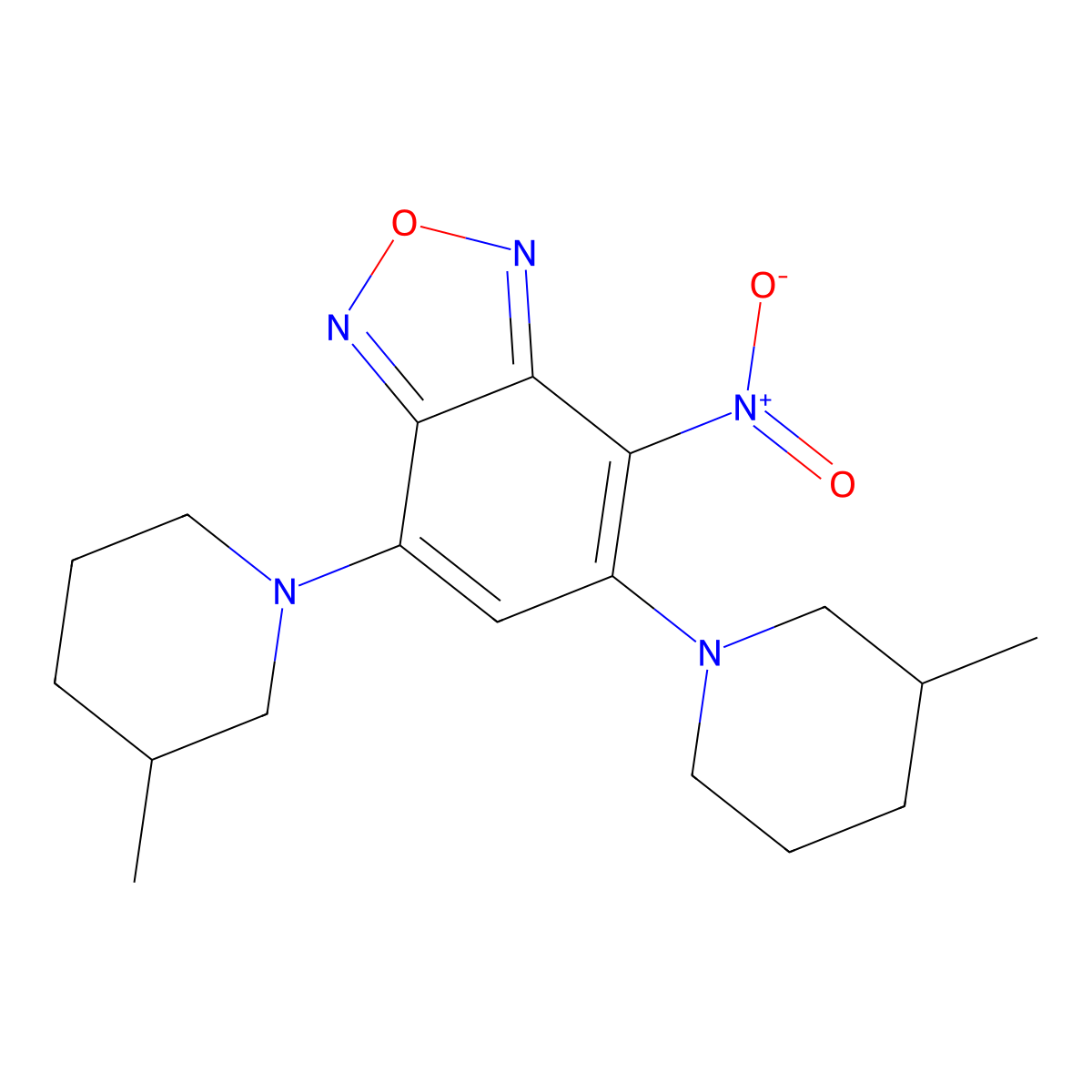 5,7-Bis(3-methylpiperidin-1-yl)-4-nitro-2,1,3-benzoxadiazole molecular structure, CAS 332163-90-3
