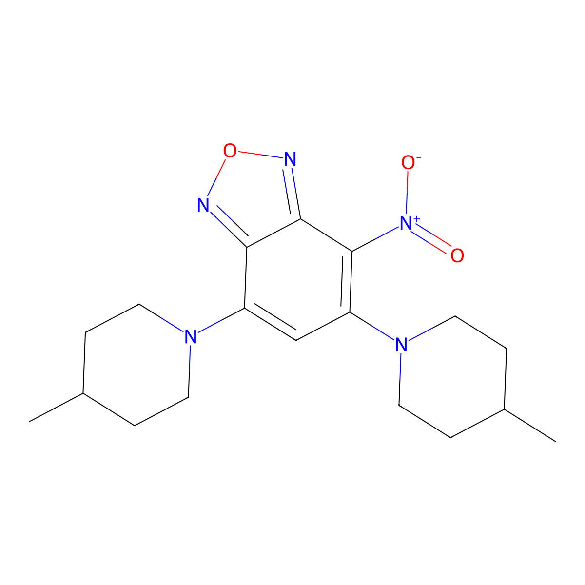4-Nitro-5,7-bis(4-methyl-1-piperidinyl)-2,1,3-benzoxadiazole molecular structure, CAS 332163-93-6