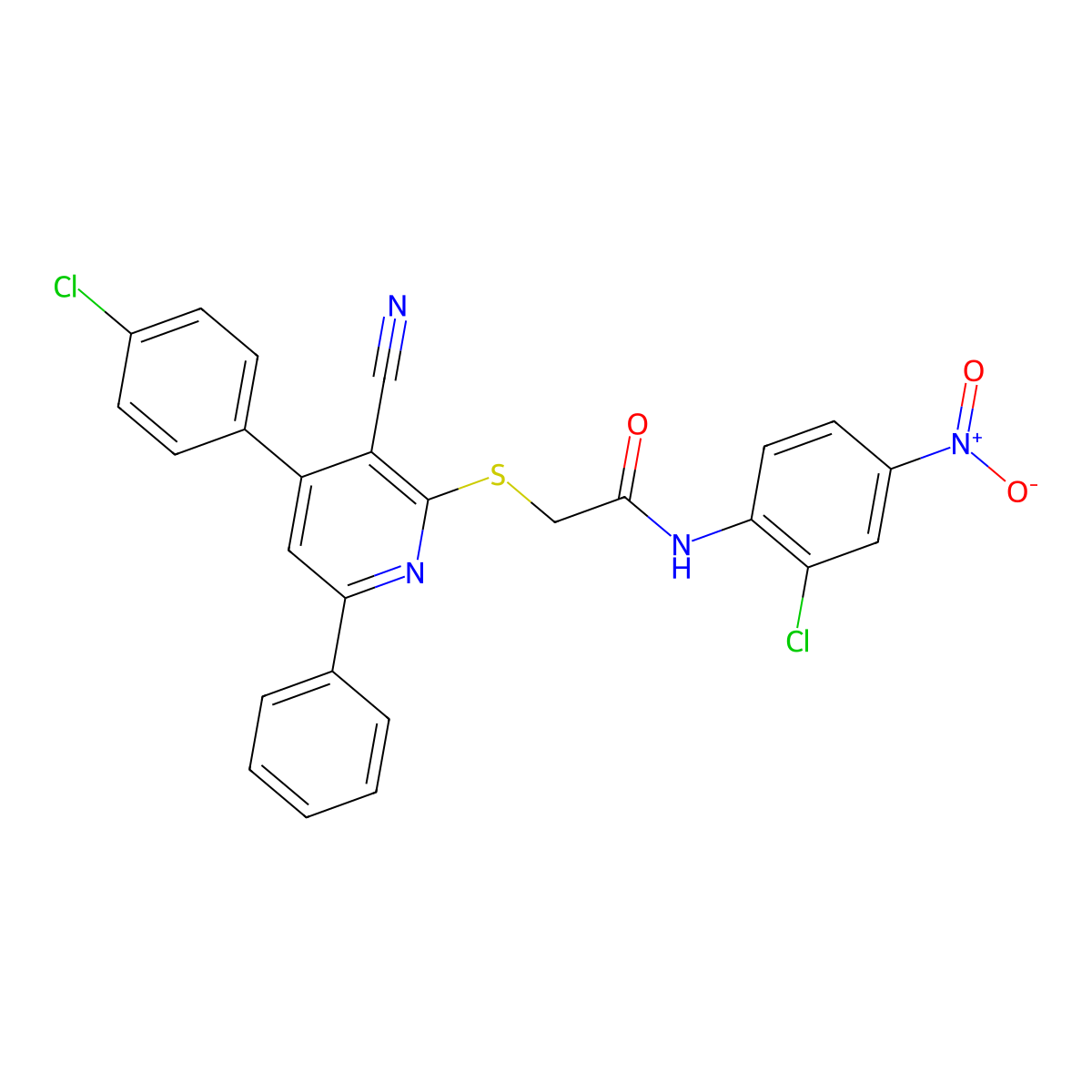 N-(2-Chloro-4-nitrophenyl)-2-((4-(4-chlorophenyl)-3-cyano-6-phenylpyridin-2-yl)thio)acetamide molecular structure, CAS 332163-95-8
