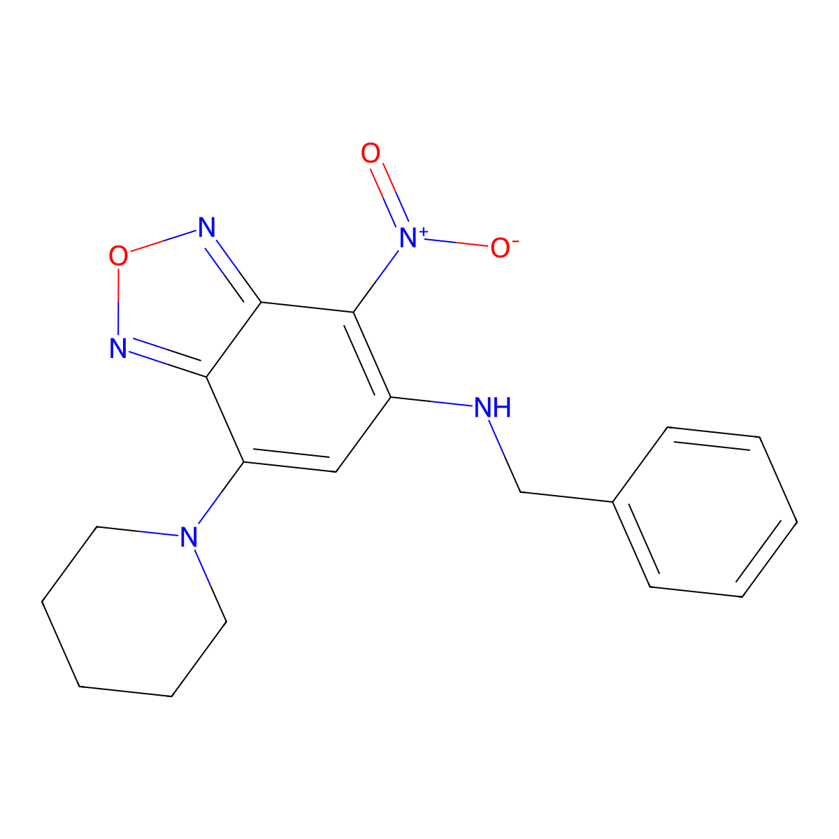 N-benzyl-4-nitro-7-piperidin-1-yl-2,1,3-benzoxadiazol-5-amine molecular structure, CAS 332163-96-9
