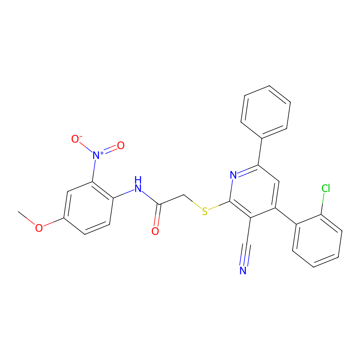 2-((4-(2-Chlorophenyl)-3-cyano-6-phenylpyridin-2-yl)thio)-N-(4-methoxy-2-nitrophenyl)acetamide molecular structure, CAS 332163-97-0