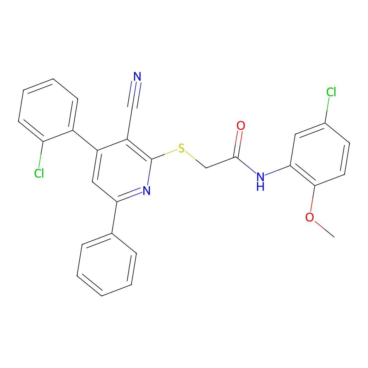 N-(5-Chloro-2-methoxyphenyl)-2-((4-(2-chlorophenyl)-3-cyano-6-phenylpyridin-2-yl)thio)acetamide molecular structure, CAS 332164-03-1
