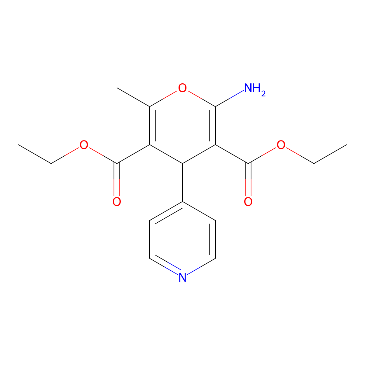 diethyl 2-amino-6-methyl-4-(pyridin-4-yl)-4H-pyran-3,5-dicarboxylate molecular structure, CAS 332164-19-9