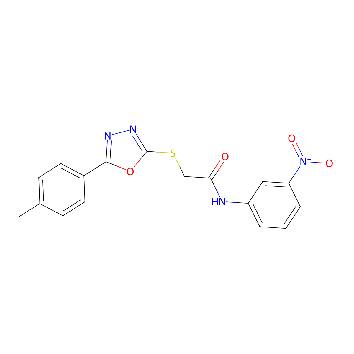 N-(3-Nitrophenyl)-2-((5-(p-tolyl)-1,3,4-oxadiazol-2-yl)thio)acetamide molecular structure, CAS 332164-70-2