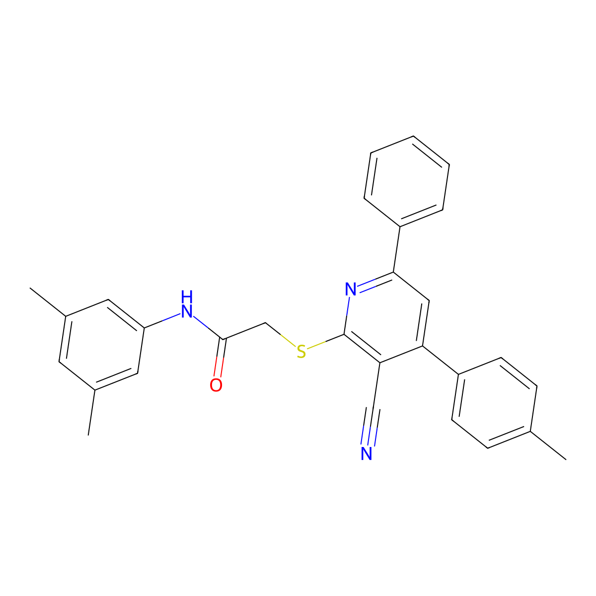 2-((3-Cyano-6-phenyl-4-(p-tolyl)pyridin-2-yl)thio)-N-(3,5-dimethylphenyl)acetamide molecular structure, CAS 332164-89-3