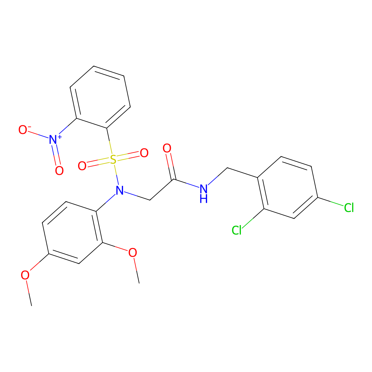 N-[(2,4-Dichlorophenyl)methyl]-2-[N-(2,4-dimethoxyphenyl)2-nitrobenzenesulfonamido]acetamide molecular structure, CAS 332167-81-4