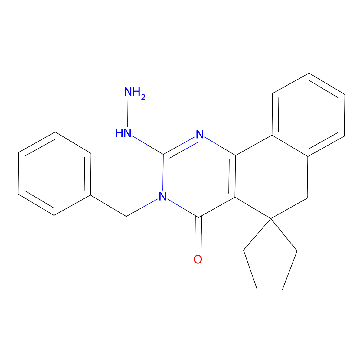 3-benzyl-5,5-diethyl-2-hydrazinyl-6H-benzo[h]quinazolin-4-one molecular structure, CAS 332167-97-2