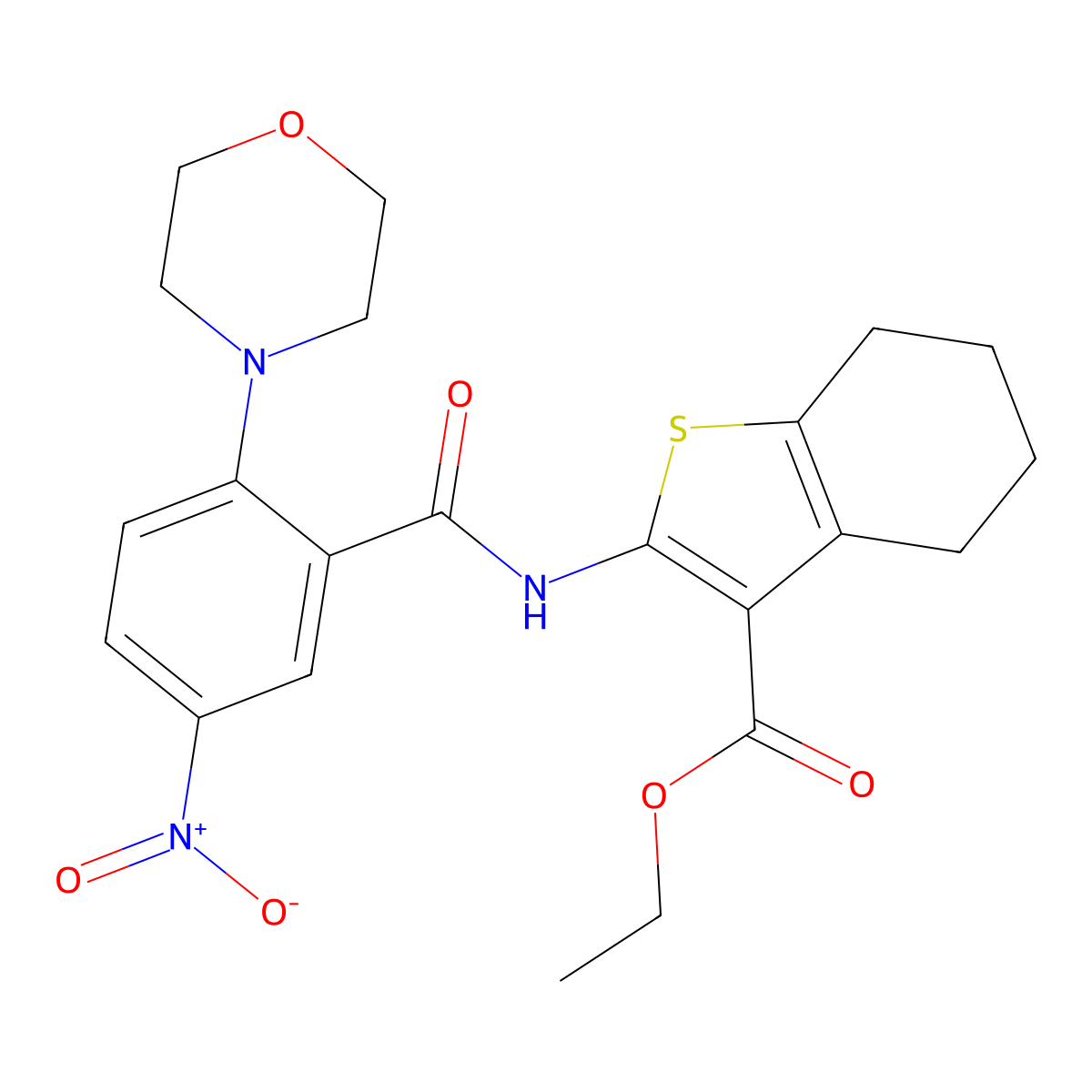 Ethyl 2-[(2-morpholin-4-yl-5-nitrobenzoyl)amino]-4,5,6,7-tetrahydro-1-benzothiophene-3-carboxylate molecular structure, CAS 332168-78-2