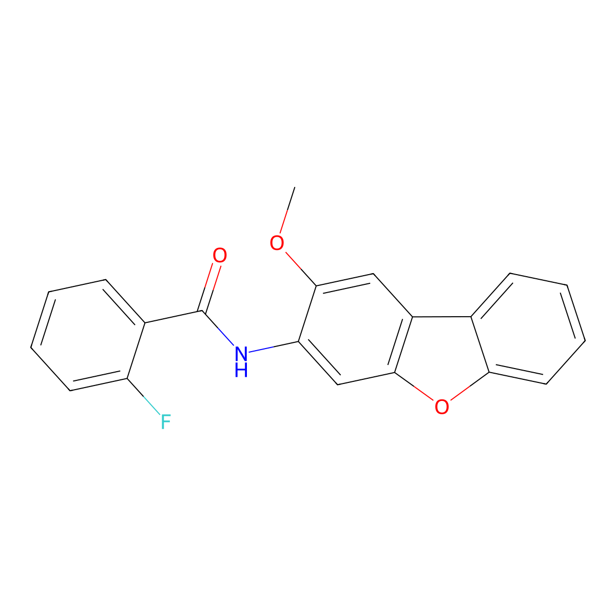 2-Fluoro-N-(2-methoxydibenzo[b,d]furan-3-yl)benzamide molecular structure, CAS 332168-91-9
