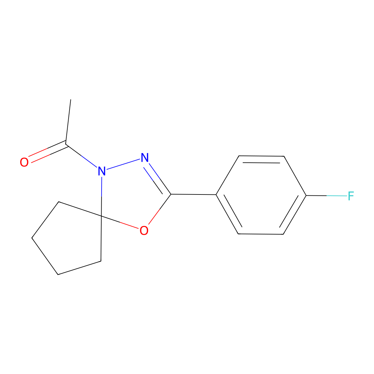 1-Acetyl-3-(4-fluorophenyl)-4-oxa-1,2-diazaspiro[4.4]non-2-ene molecular structure, CAS 332169-49-0