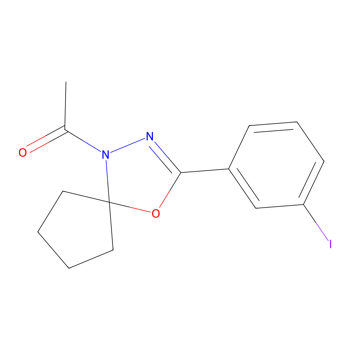 1-[3-(3-Iodo-phenyl)-4-oxa-1,2-diaza-spiro[4.4]non-2-en-1-yl]-ethanone molecular structure, CAS 332169-51-4