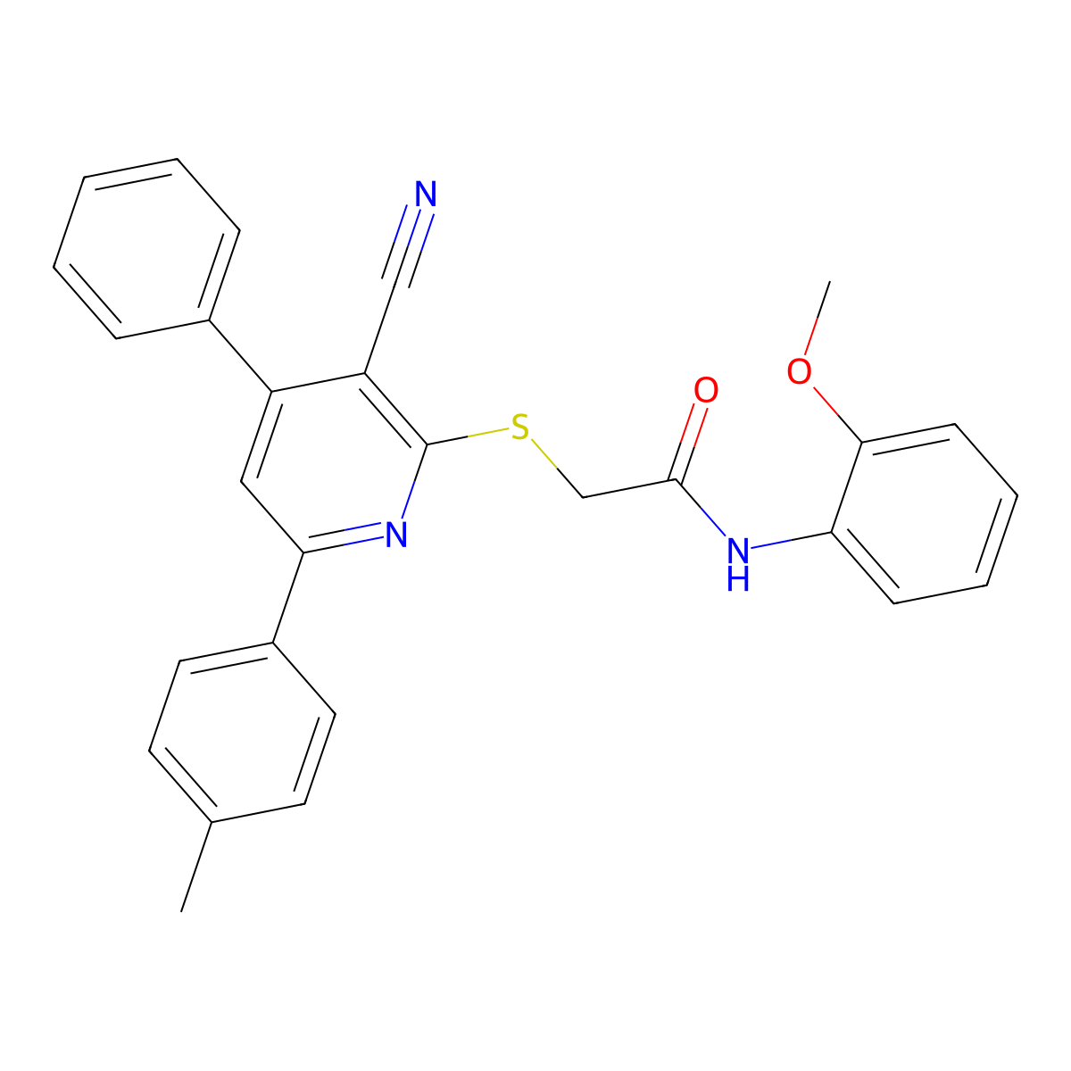 2-((3-Cyano-4-phenyl-6-(p-tolyl)pyridin-2-yl)thio)-N-(2-methoxyphenyl)acetamide molecular structure, CAS 332171-01-4