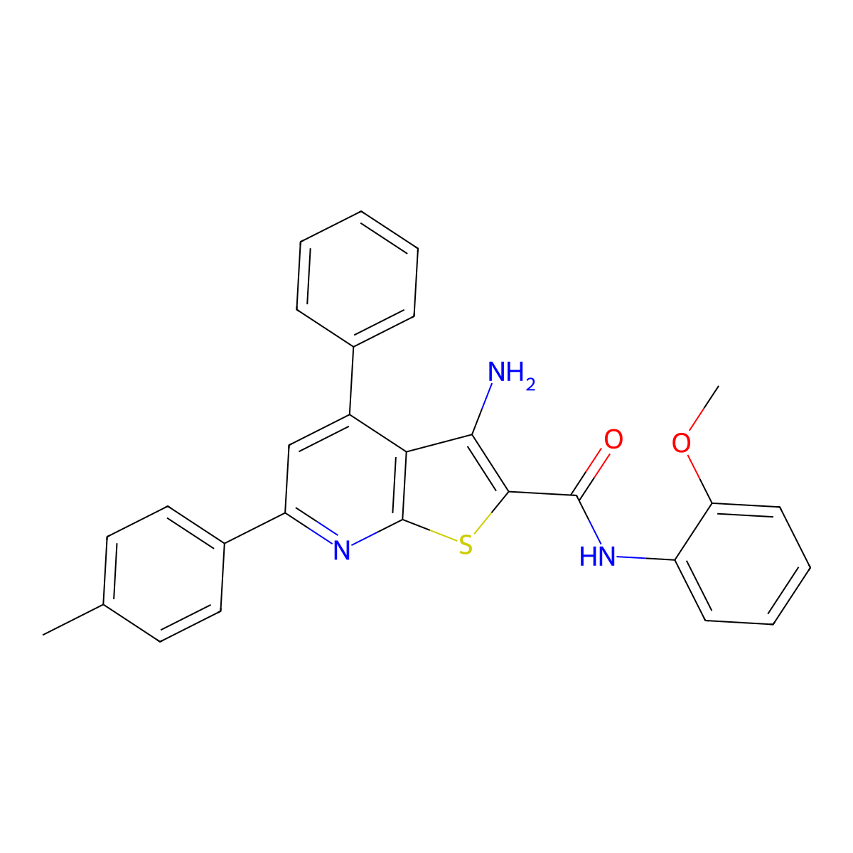3-Amino-N-(2-methoxyphenyl)-4-phenyl-6-(p-tolyl)thieno[2,3-b]pyridine-2-carboxamide molecular structure, CAS 332171-23-0