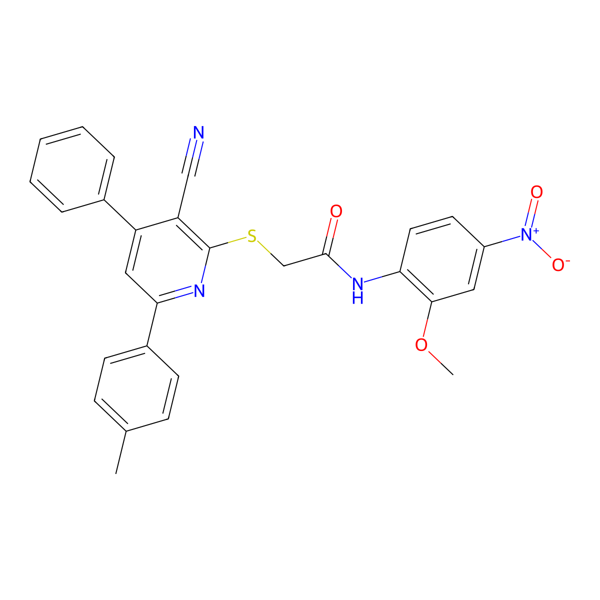 2-((3-Cyano-4-phenyl-6-(p-tolyl)pyridin-2-yl)thio)-N-(2-methoxy-4-nitrophenyl)acetamide molecular structure, CAS 332171-33-2