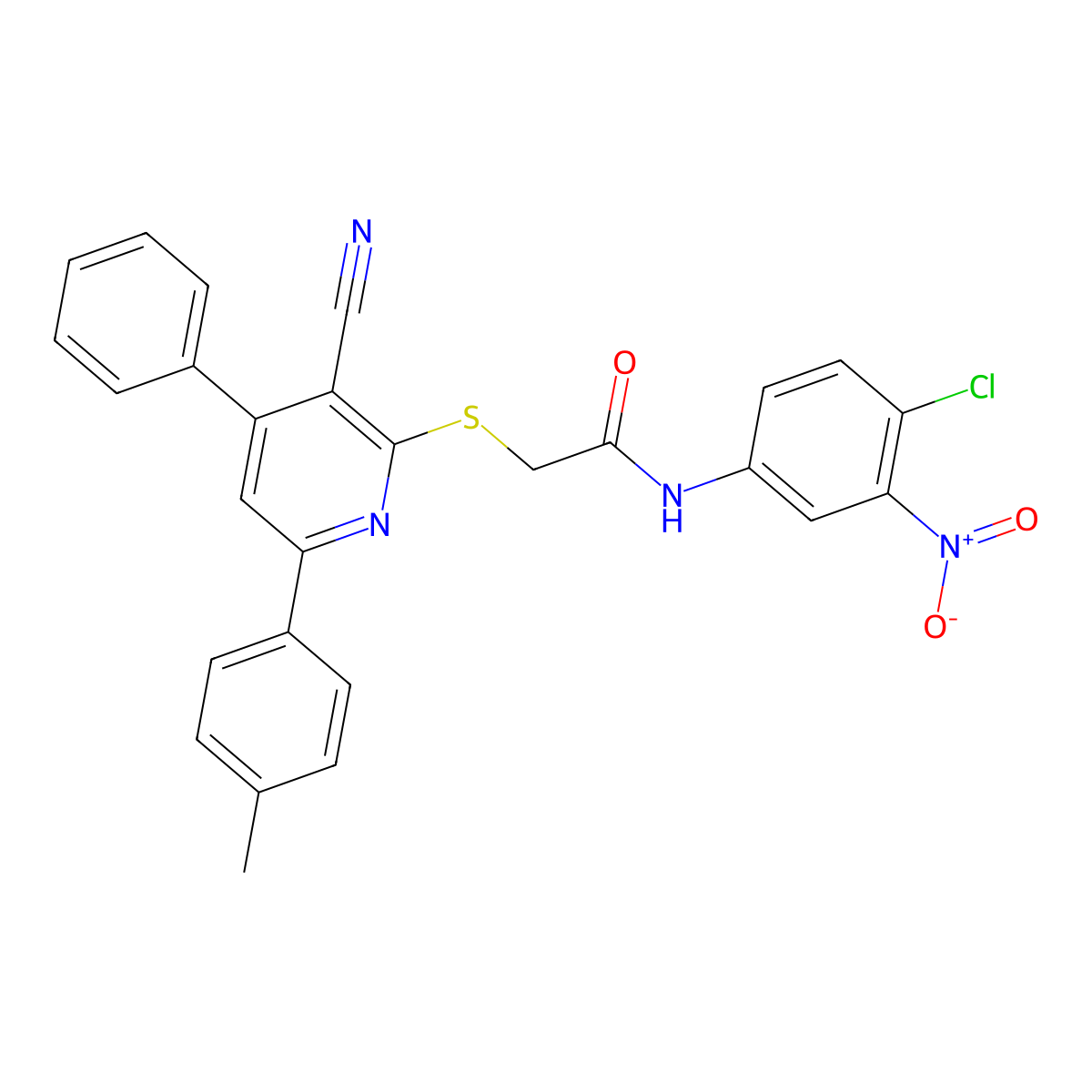 N-(4-Chloro-3-nitrophenyl)-2-((3-cyano-4-phenyl-6-(p-tolyl)pyridin-2-yl)thio)acetamide molecular structure, CAS 332171-37-6