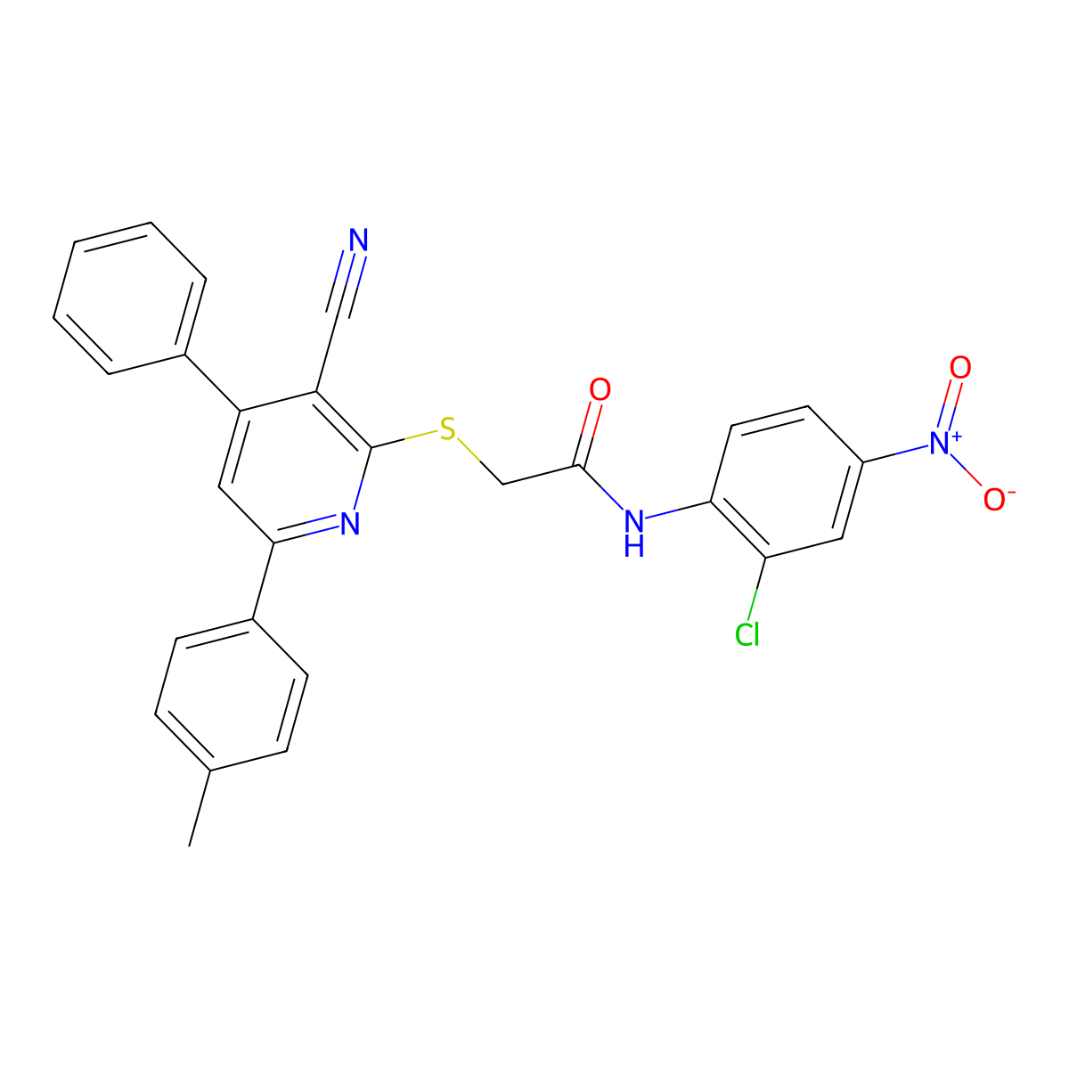 N-(2-Chloro-4-nitrophenyl)-2-((3-cyano-4-phenyl-6-(p-tolyl)pyridin-2-yl)thio)acetamide molecular structure, CAS 332171-38-7