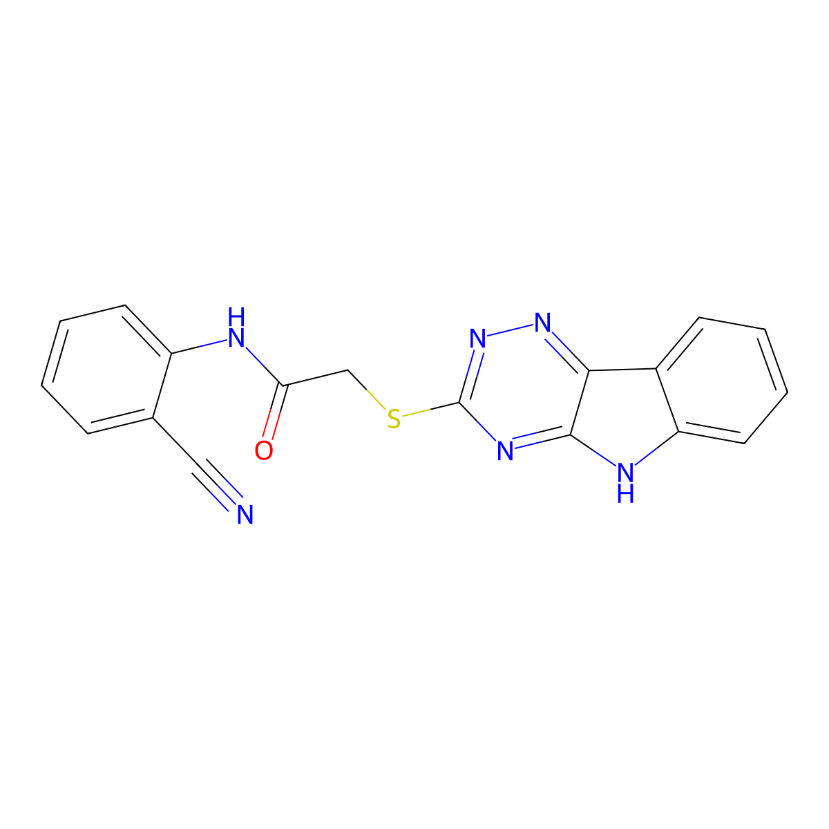 N-(2-cyanophenyl)-2-(5H-[1,2,4]triazino[5,6-b]indol-3-ylsulfanyl)acetamide molecular structure, CAS 332172-95-9