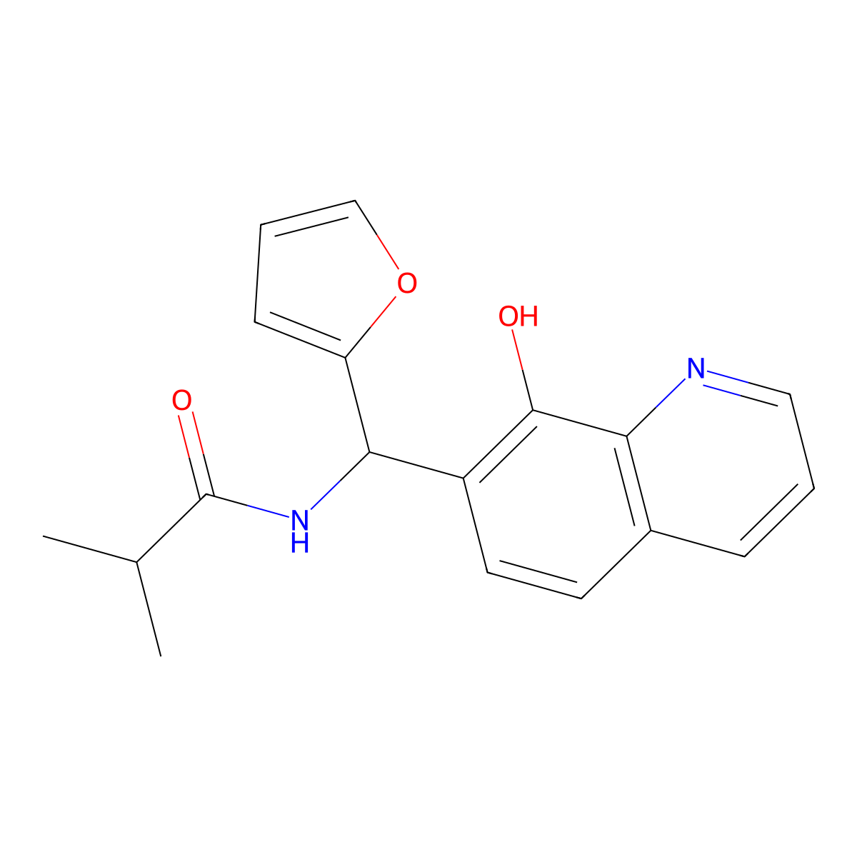 N-[2-furanyl-(8-hydroxy-7-quinolinyl)methyl]-2-methylpropanamide molecular structure, CAS 332173-89-4