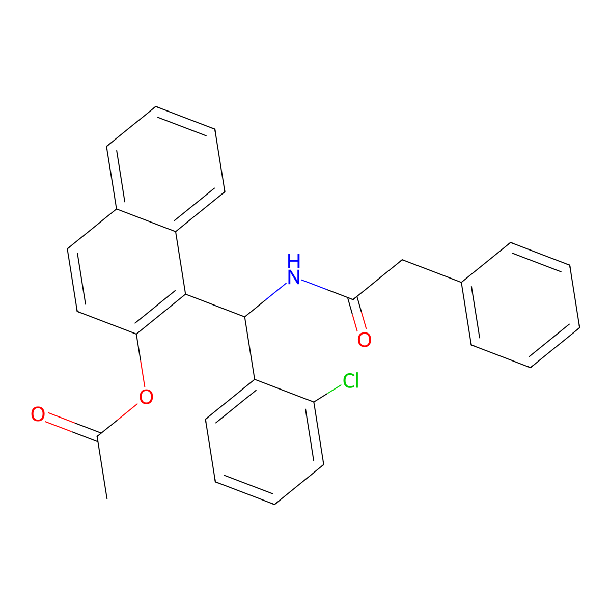 Acetic acid 1-[(2-chloro-phenyl)-phenylacetylamino-methyl]-naphthalen-2-yl ester molecular structure, CAS 332174-49-9