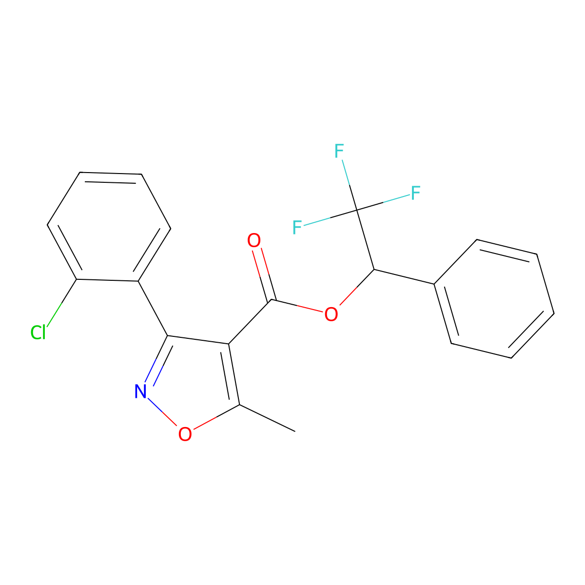 2,2,2-Trifluoro-1-phenylethyl 3-(2-chlorophenyl)-5-methyl-1,2-oxazole-4-carboxylate molecular structure, CAS 332174-82-0